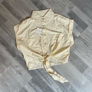 NEW Light Yellow Button-Up Crop Shirt